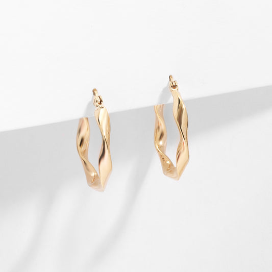 9K Yellow Gold Round Twist Hoop Earrings 15mm