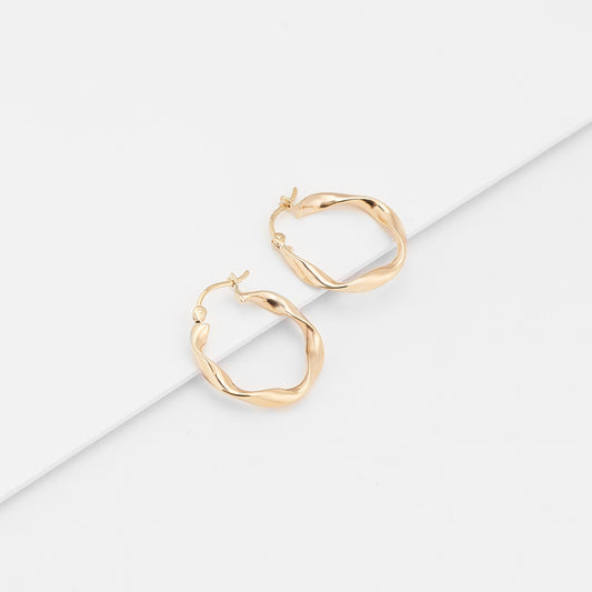 9K Yellow Gold Round Twist Hoop Earrings 15mm