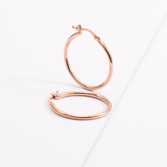 9K Rose Gold Polished Round Hoop Earrings 20mm