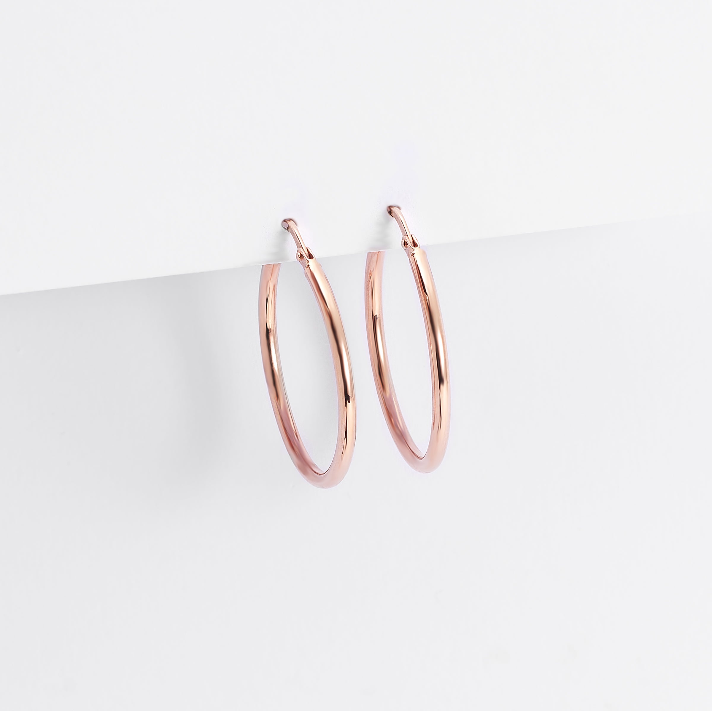9K Rose Gold Polished Round Hoop Earrings 20mm