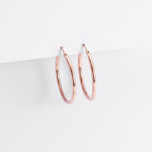 9K Rose Gold Polished Round Hoop Earrings 20mm