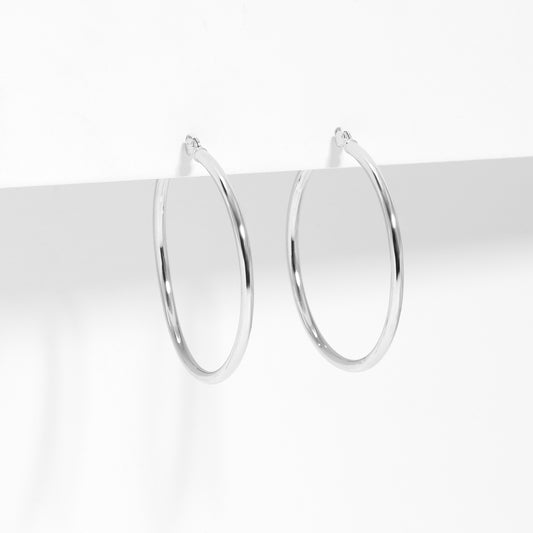 9K White Gold Polished Round Hoop Earrings 25mm