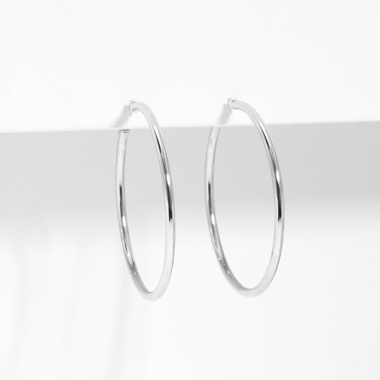 9K White Gold Polished Round Hoop Earrings 35mm