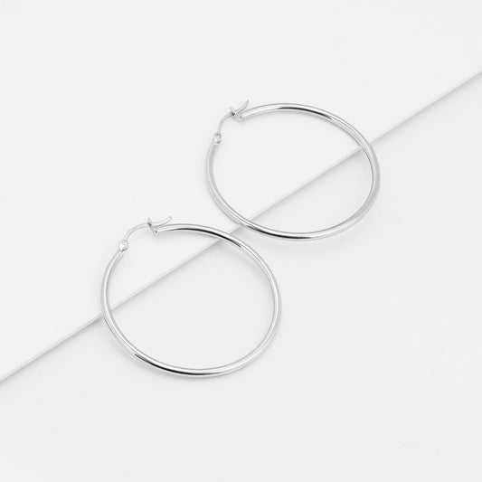 9K White Gold Polished Round Hoop Earrings 35mm