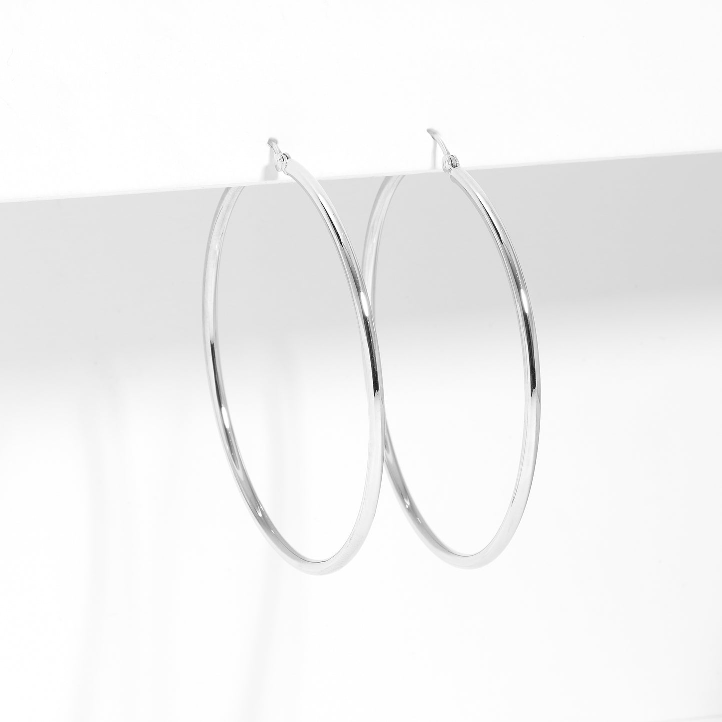 9K White Gold Polished Round Hoop Earrings 45mm