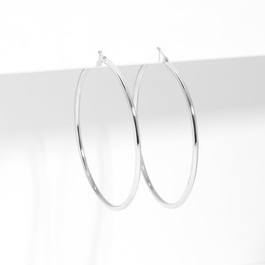 9K White Gold Polished Round Hoop Earrings 45mm