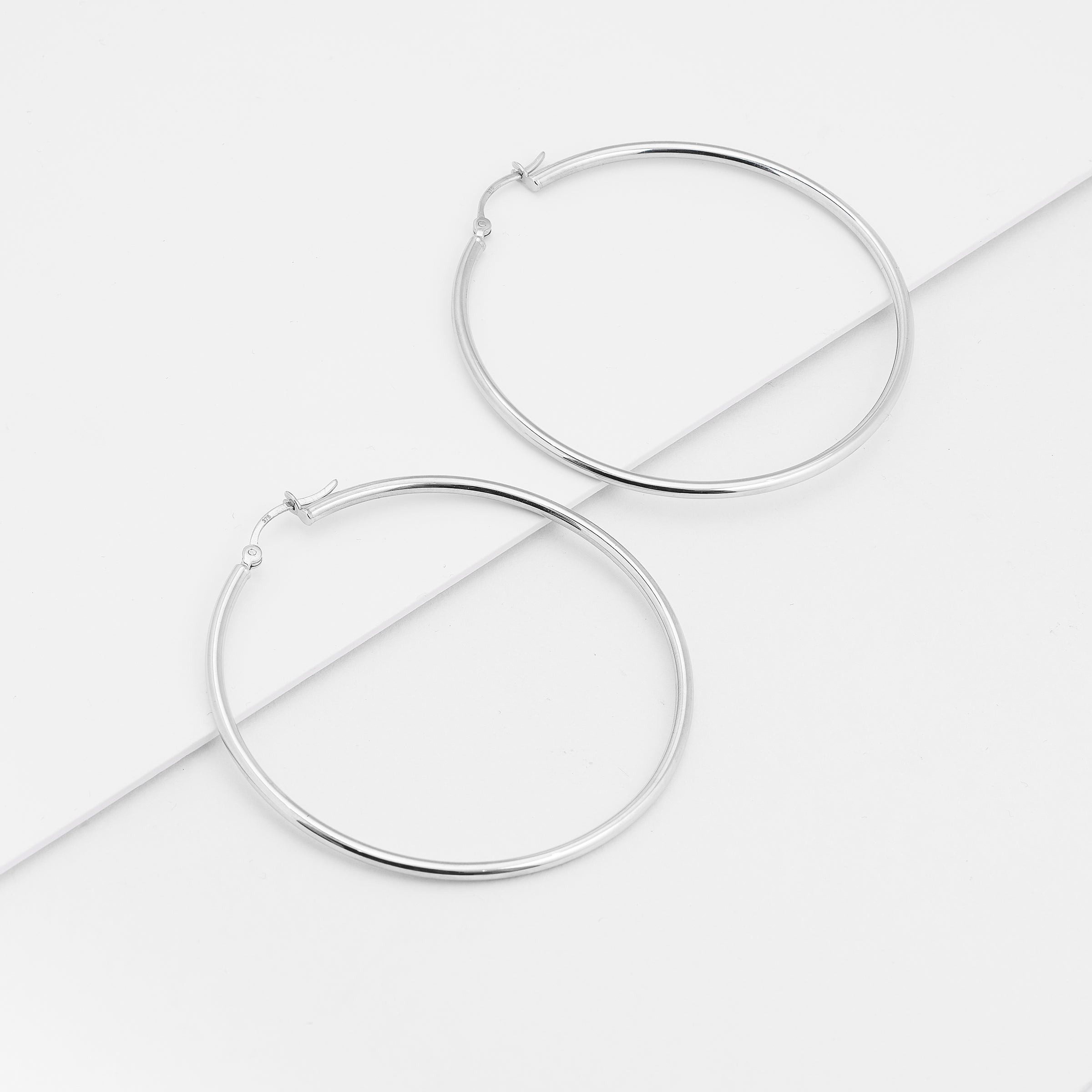 9K White Gold Polished Round Hoop Earrings 45mm