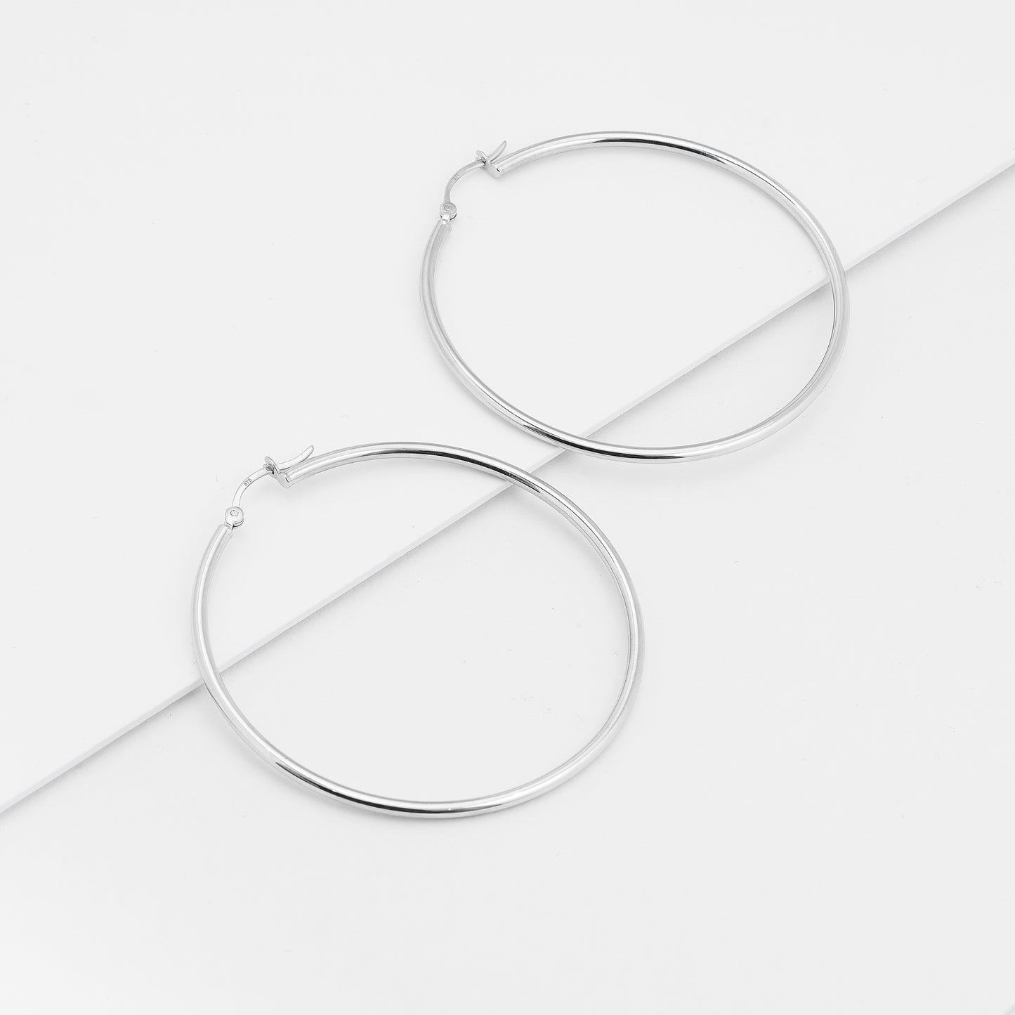 9K White Gold Polished Round Hoop Earrings 45mm