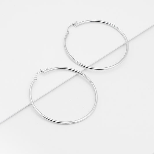 9K White Gold Polished Round Hoop Earrings 45mm