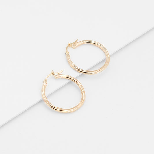 9K Yellow Gold Round Lined Hoop Earrings 20mm