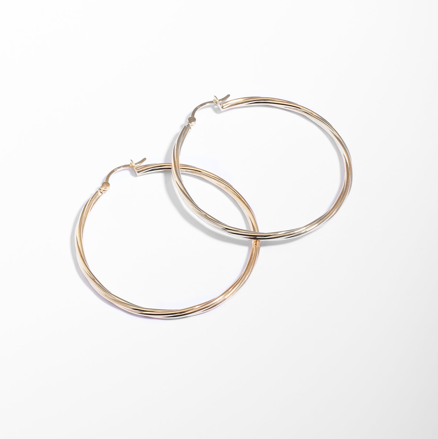 9K Yellow Gold Round Lined Hoop Earrings 40mm
