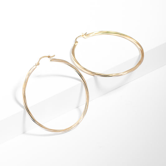 9K Yellow Gold Round Lined Hoop Earrings 40mm