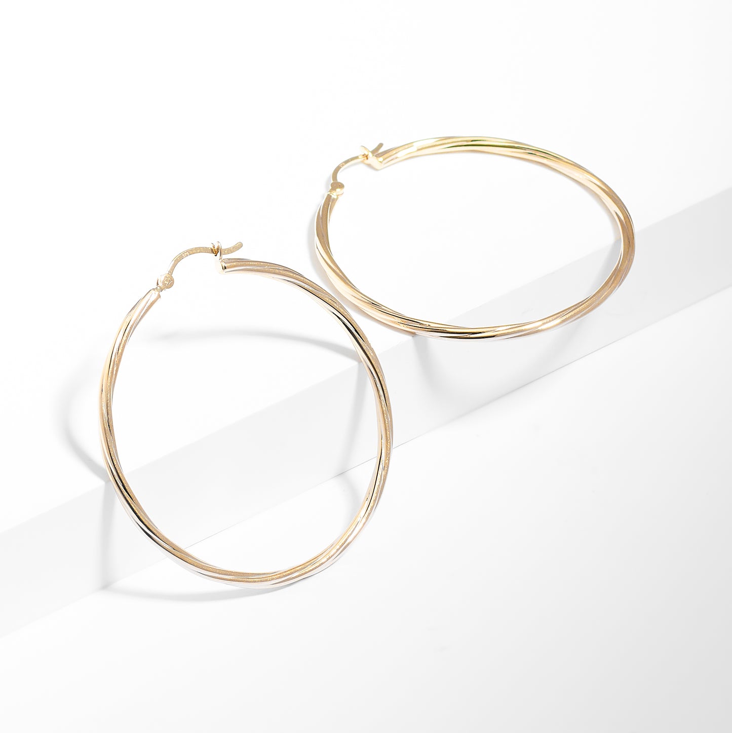 9K Yellow Gold Round Lined Hoop Earrings 40mm