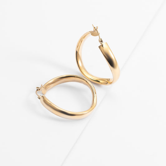 9k Yellow Gold Round Wave Hoop Earrings 25mm