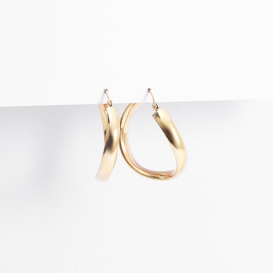 9k Yellow Gold Round Wave Hoop Earrings 25mm