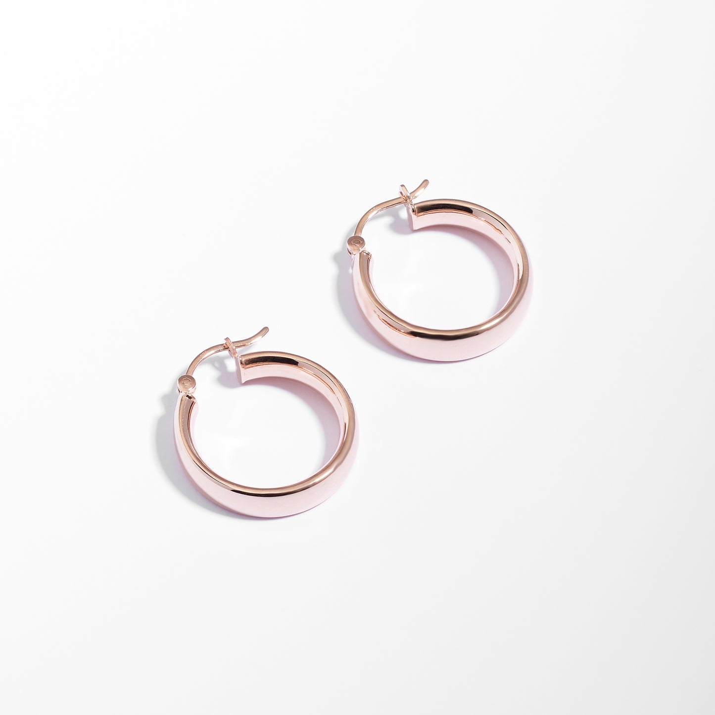 9K Rose Gold Round Half Round Tube Hoop Earrings 15mm