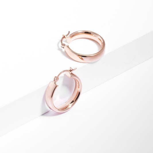 9K Rose Gold Round Half Round Tube Hoop Earrings 15mm