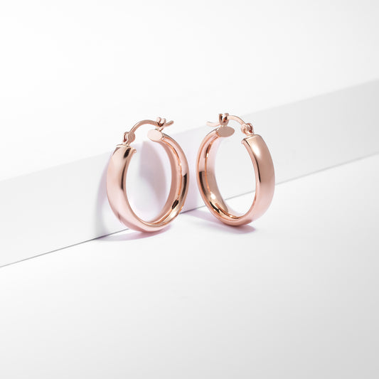 9K Rose Gold Round Half Round Tube Hoop Earrings 15mm