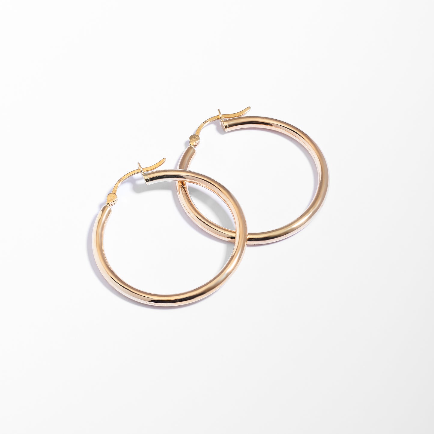 9K Yellow Gold Round Plain Hoop Earrings 25mm