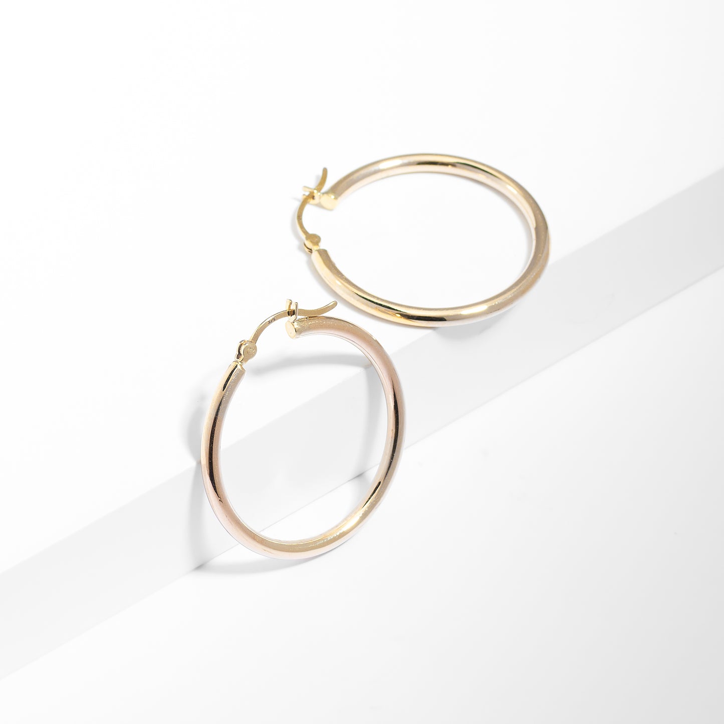 9K Yellow Gold Round Plain Hoop Earrings 25mm