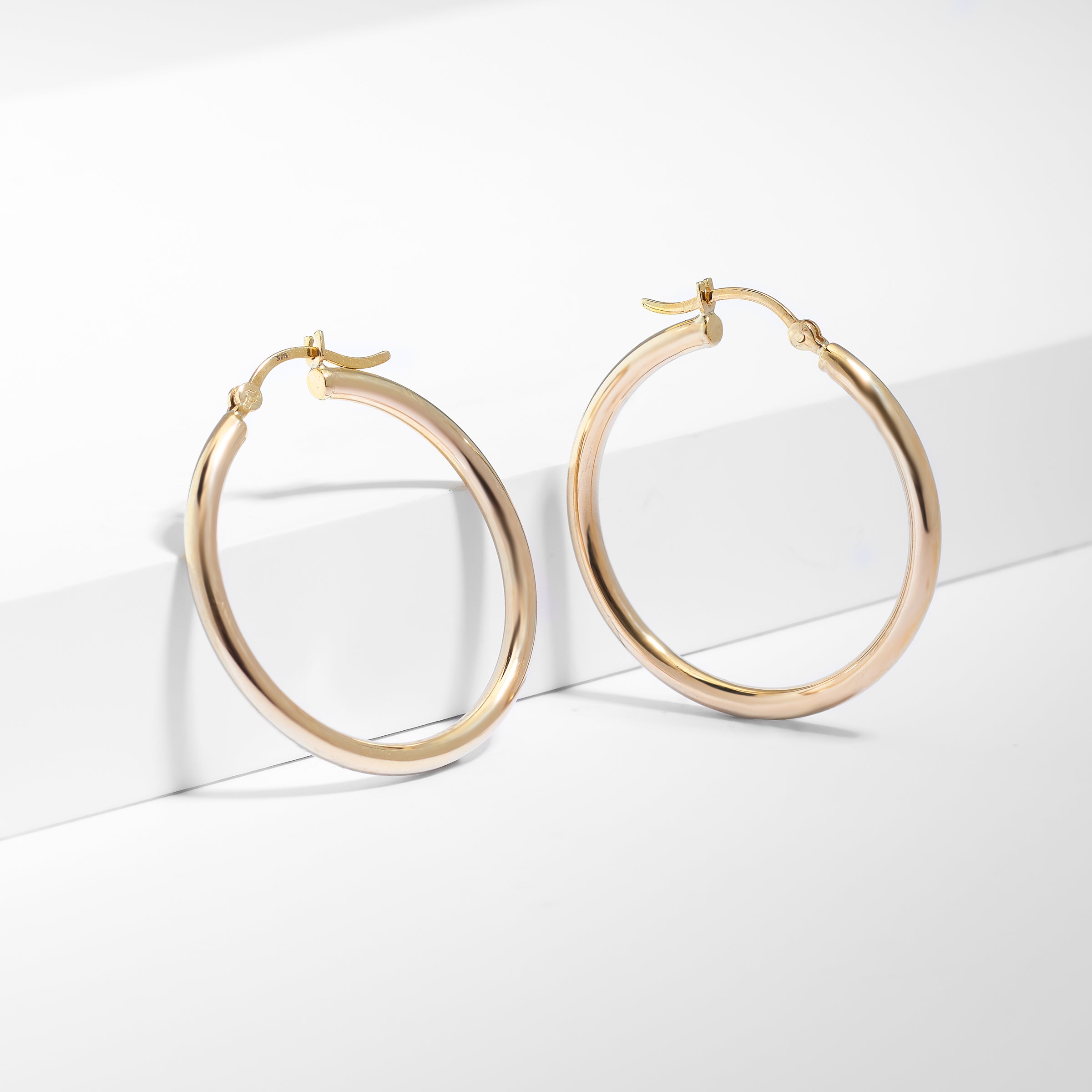 9K Yellow Gold Round Plain Hoop Earrings 25mm