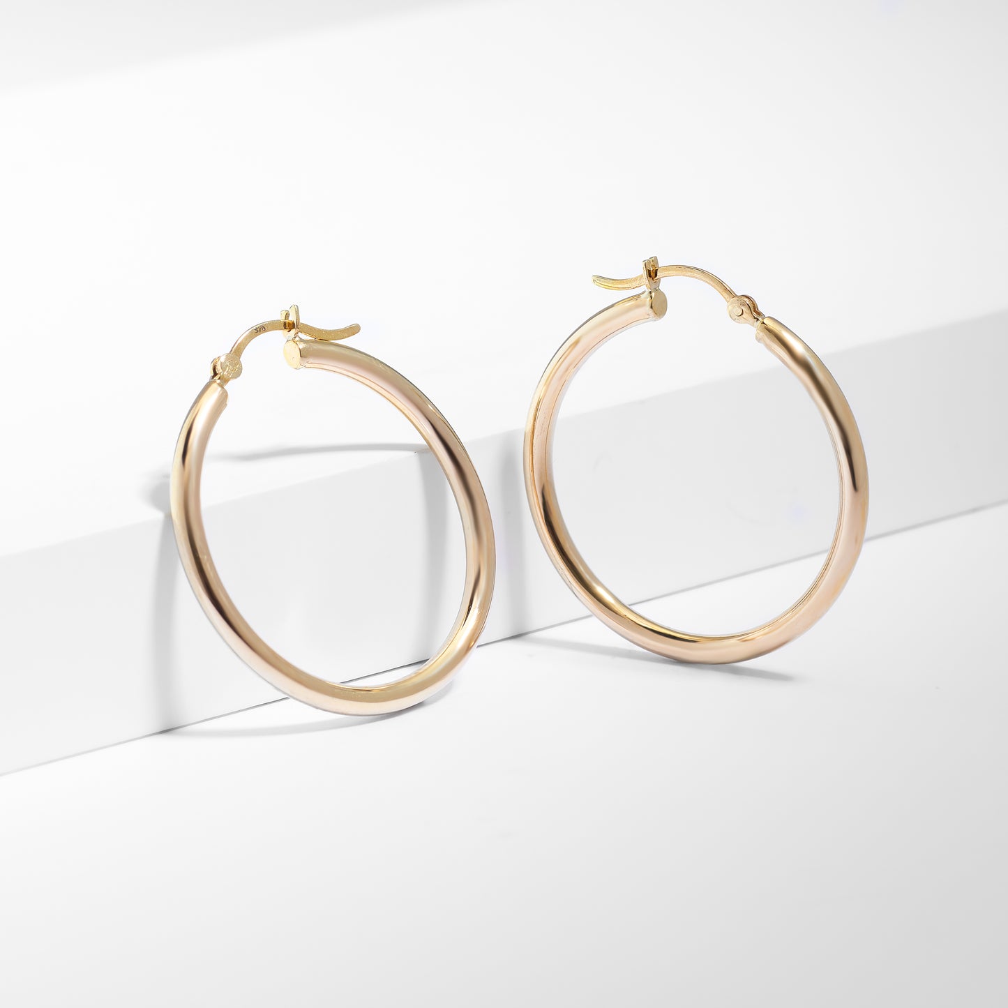 9K Yellow Gold Round Plain Hoop Earrings 25mm