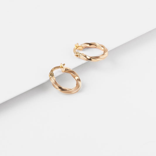 9K Yellow Gold Twist Hoop Earrings