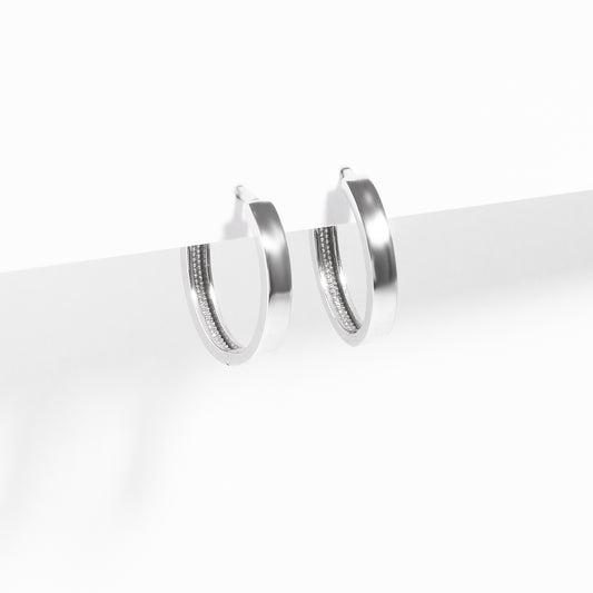 9K White Gold Plain Oval Huggie Earrings 15mm