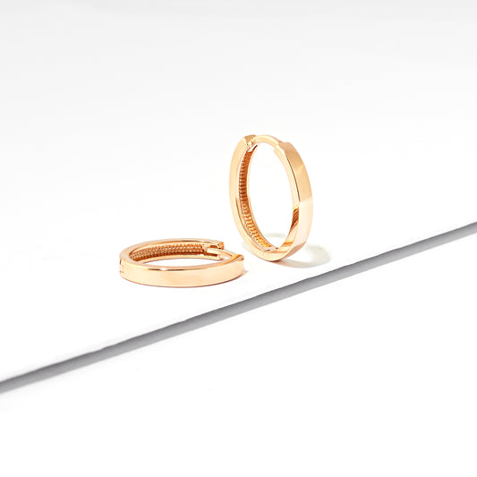 9K Rose Gold Plain Oval Huggie Earrings 15mm