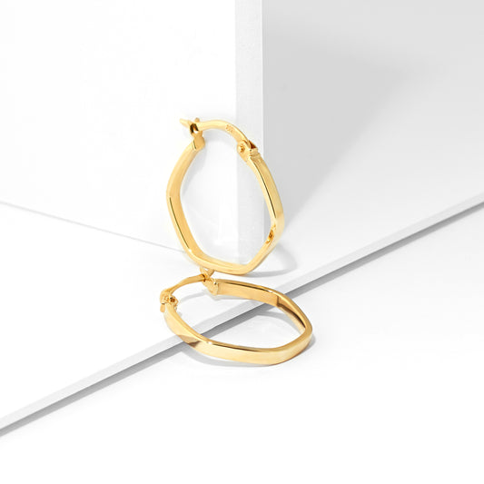 9K Yellow Gold Hexagon Hoop Earrings 15mm