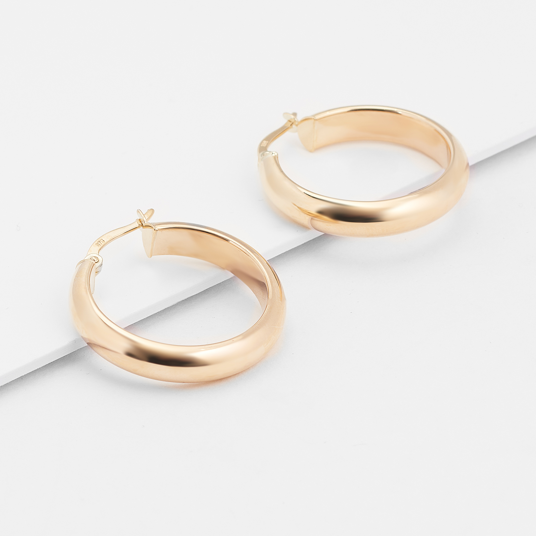 9K Yellow Gold Domed Hoop Earrings 5x20mm