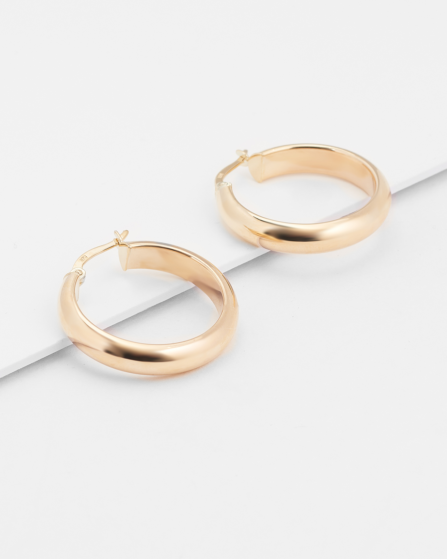 9K Yellow Gold Domed Hoop Earrings 5x20mm