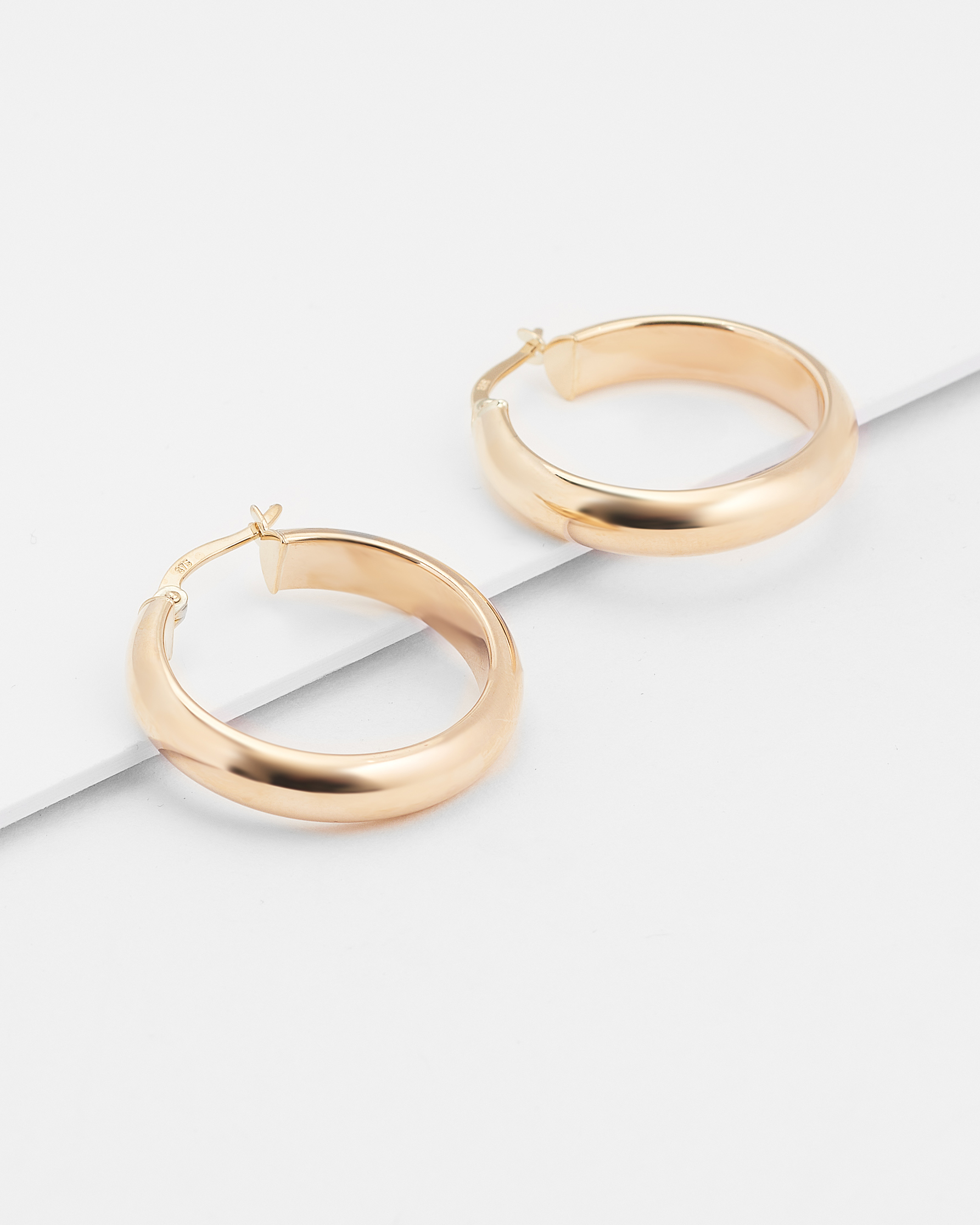 9K Yellow Gold Domed Hoop Earrings 5x20mm