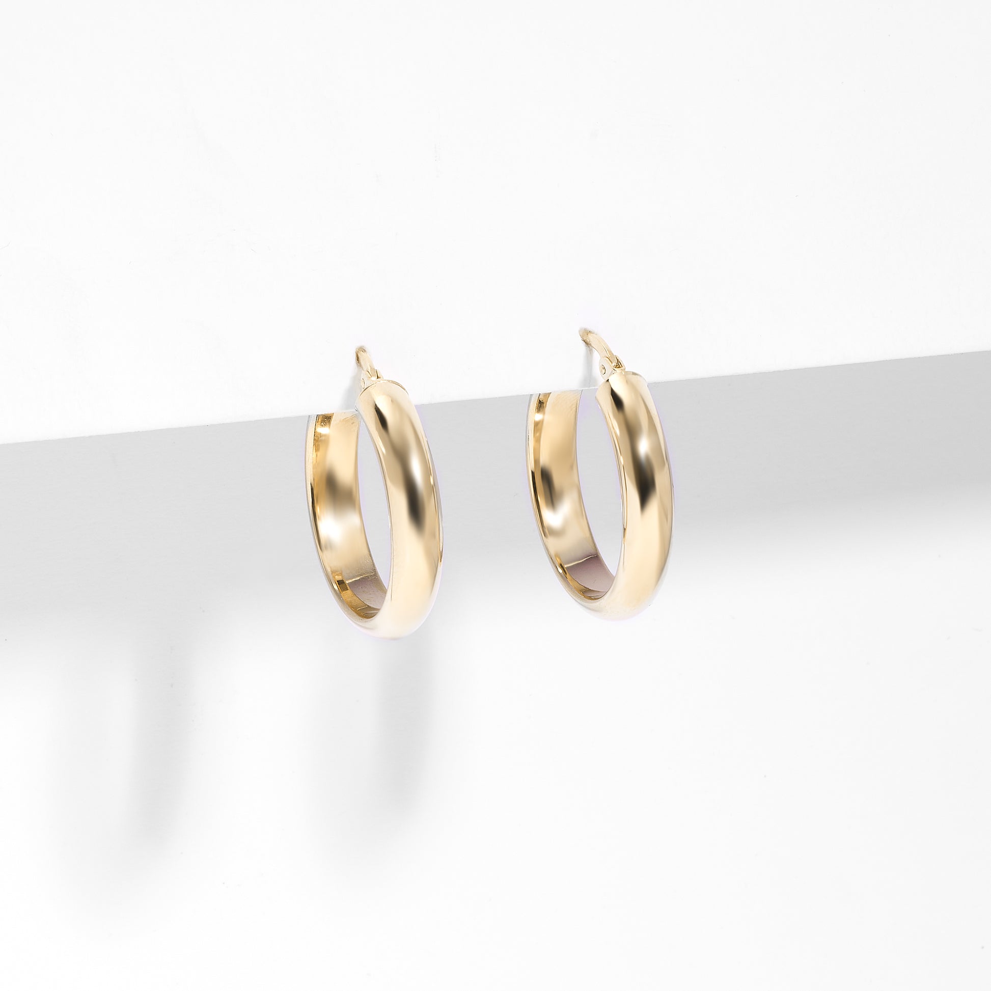 9K Yellow Gold Domed Hoop Earrings 5x20mm