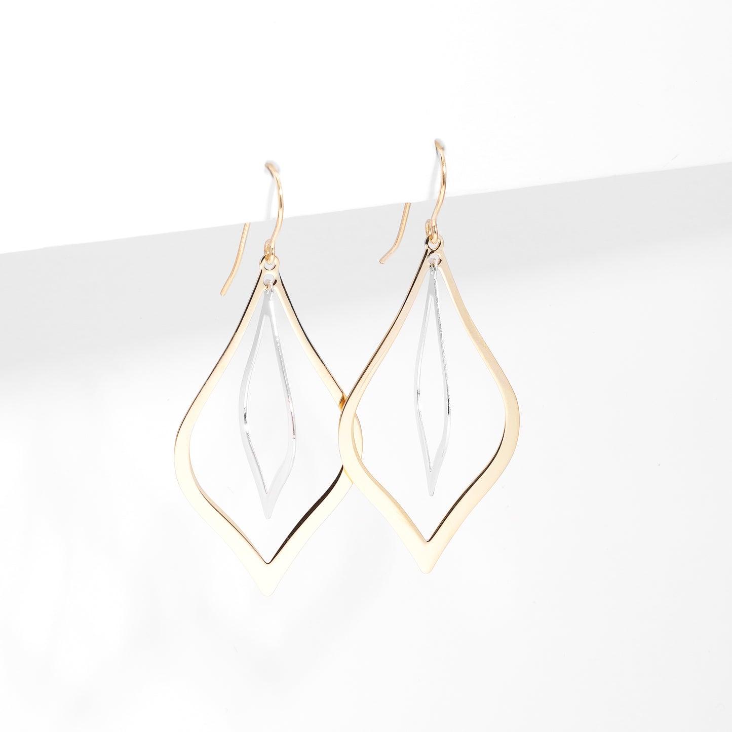 9K Yellow And White Gold double teardrop earrings
