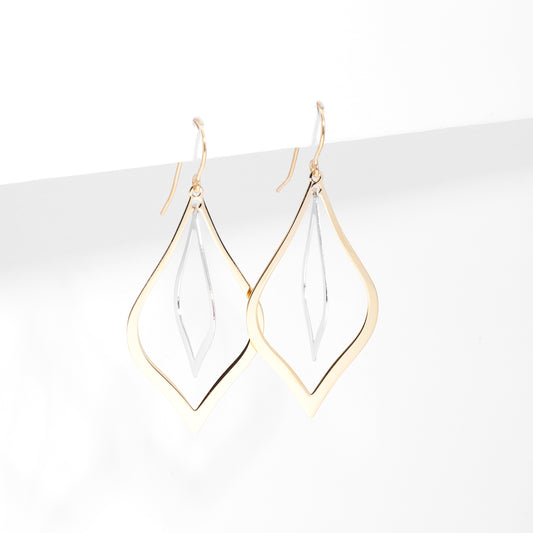 9K Yellow And White Gold double teardrop earrings