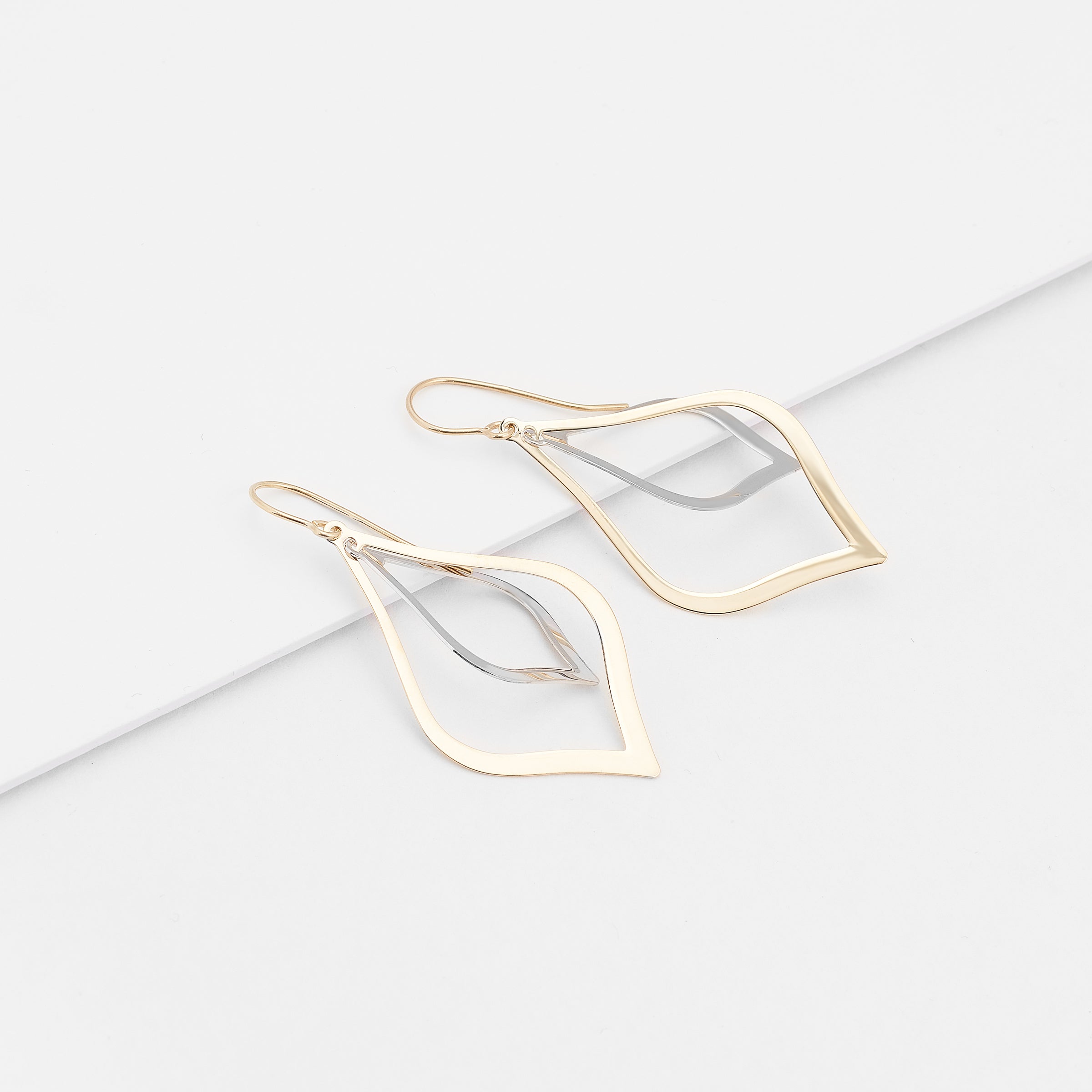 9K Yellow And White Gold double teardrop earrings
