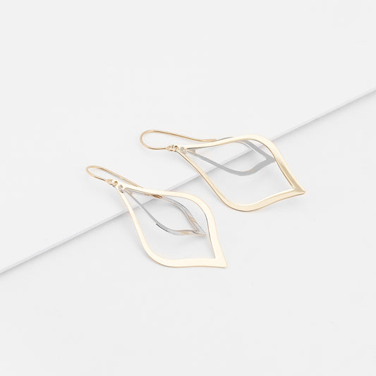 9K Yellow And White Gold double teardrop earrings