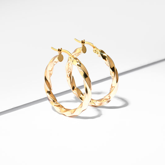 9K Yellow Gold Twist Hoop Earrings 20mm