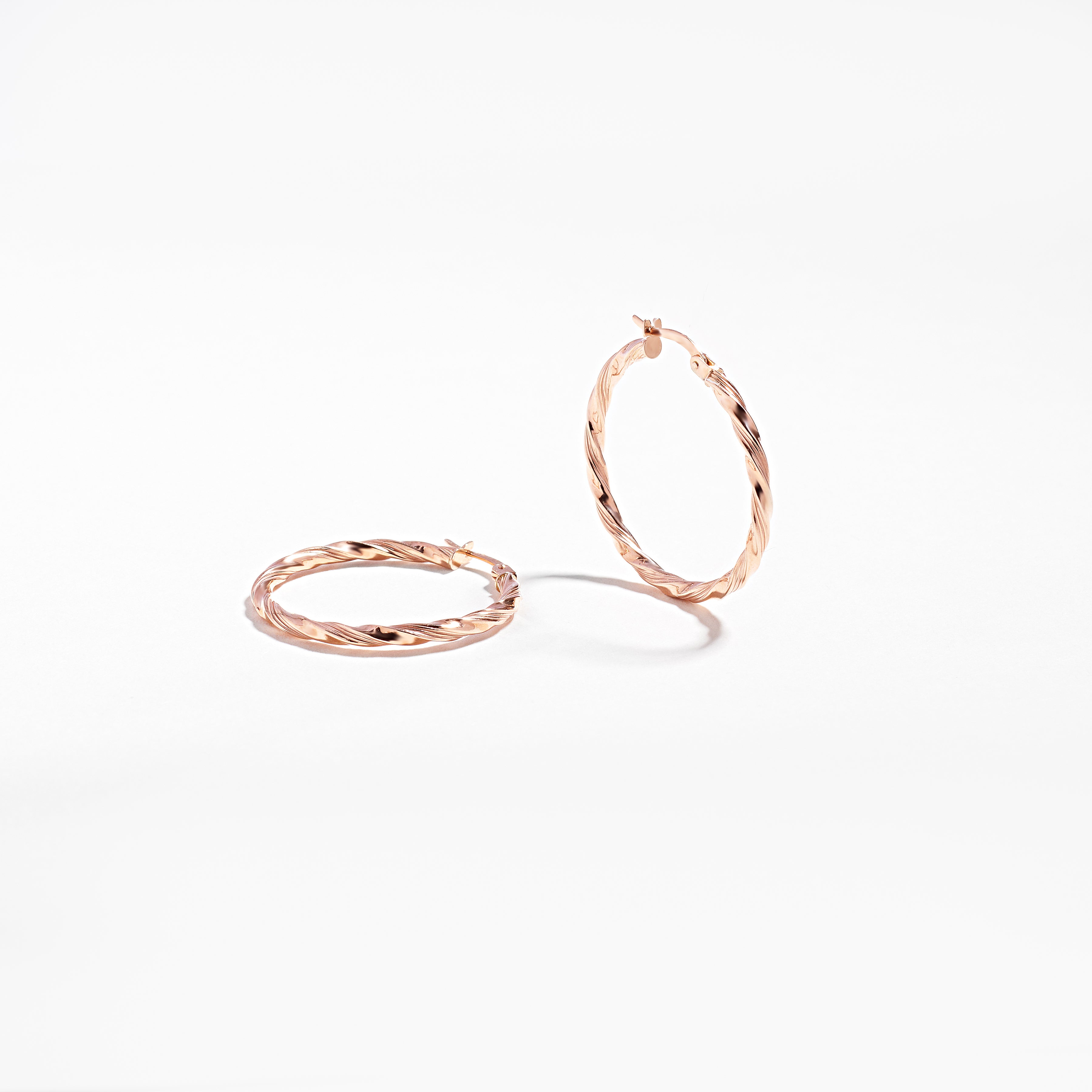 9K Rose Gold Twist Hoop Earrings 25mm