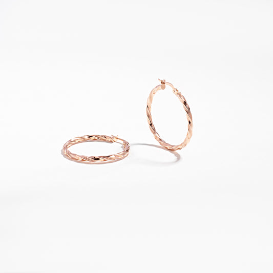 9K Rose Gold Twist Hoop Earrings 25mm