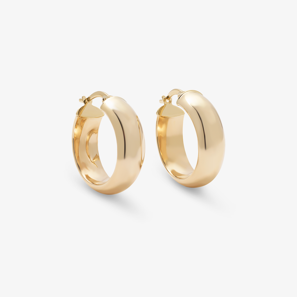 9K Yellow Gold 6.5mm Wide Hoop Earrings