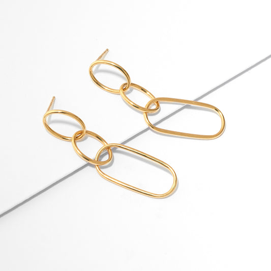 9K Yellow Gold Oval Paperclip Earrings