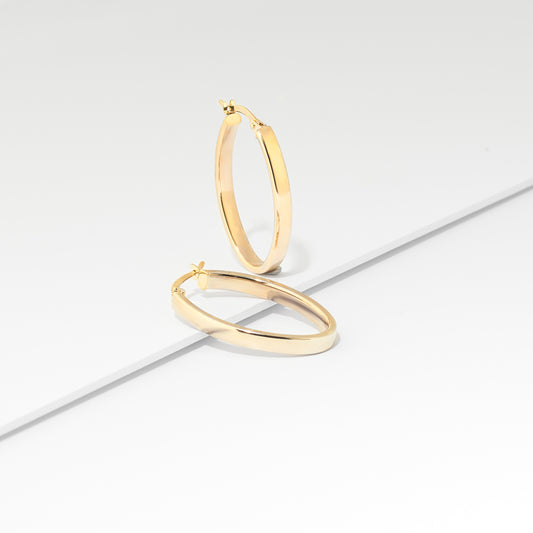 9K Yellow Gold Oval Hoop Earrings 25mm