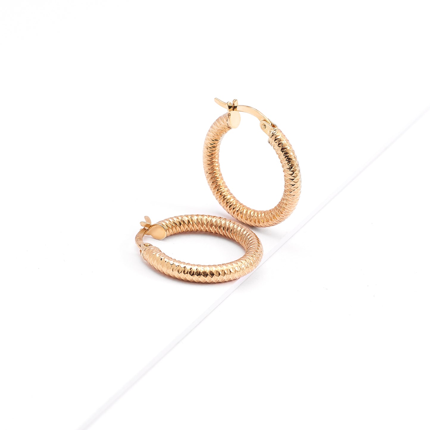 9K Yellow Gold Diamond Cut Hoop Earrings 15mm