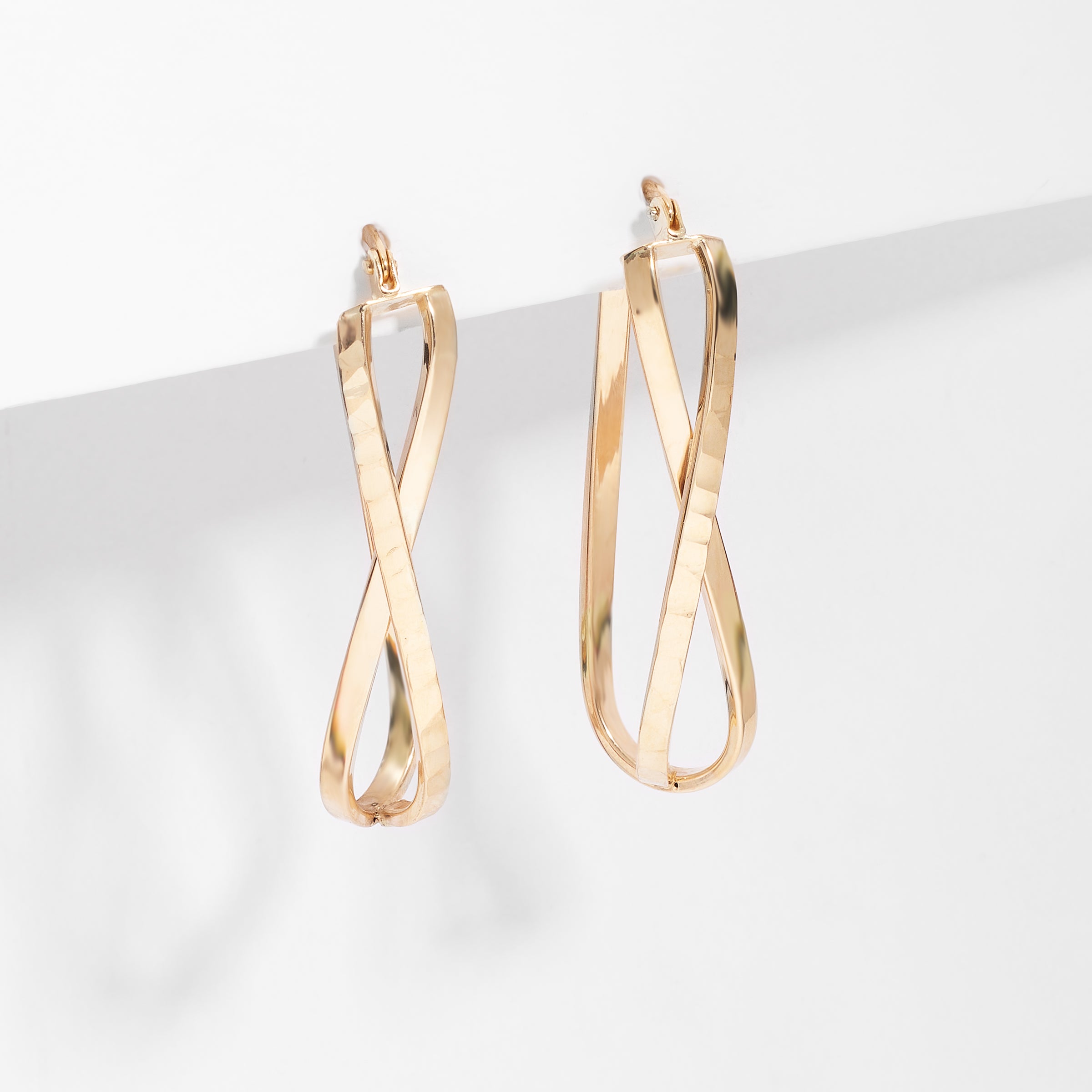 9K Yellow Gold Long Oval Crossover Hoop Earrings 35mm