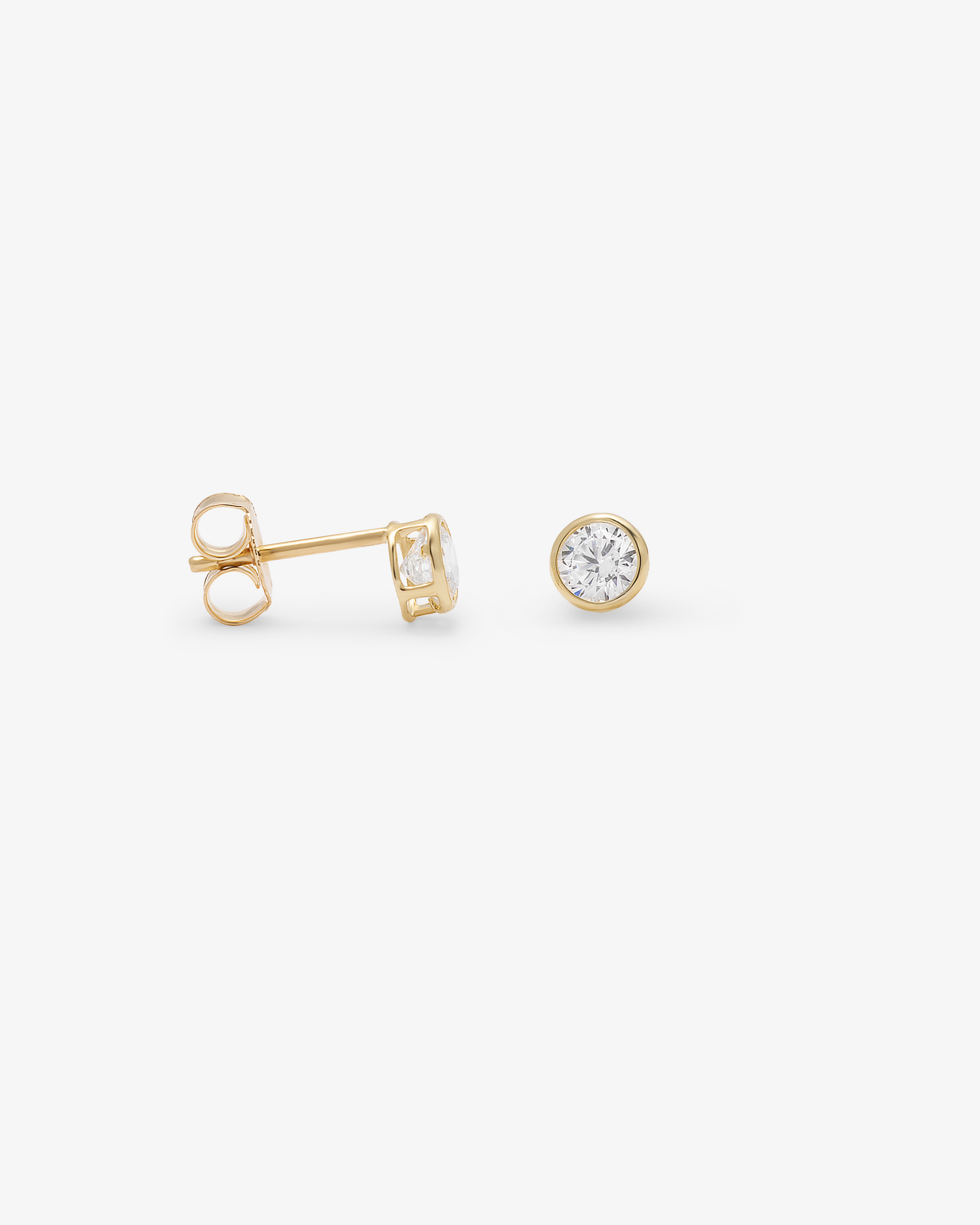 9K Yellow Gold Round Zirconia Bezel Set Stud Earrings 5mm