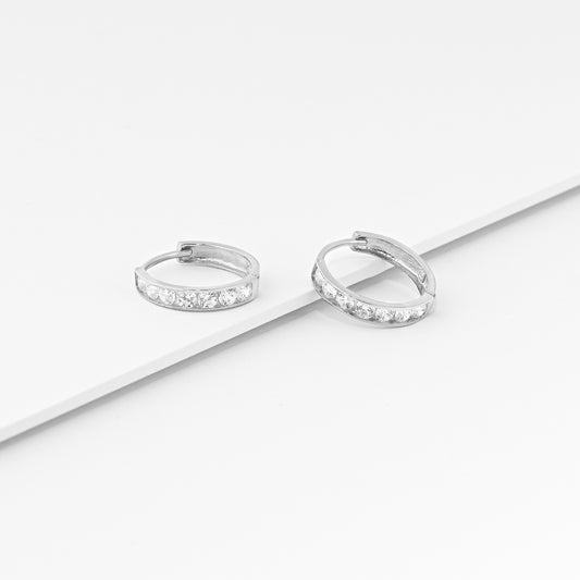 9K White Gold Zirconia Huggie Earrings 10mm