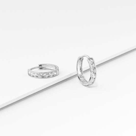 9K White Gold Zirconia Huggie Earrings 10mm