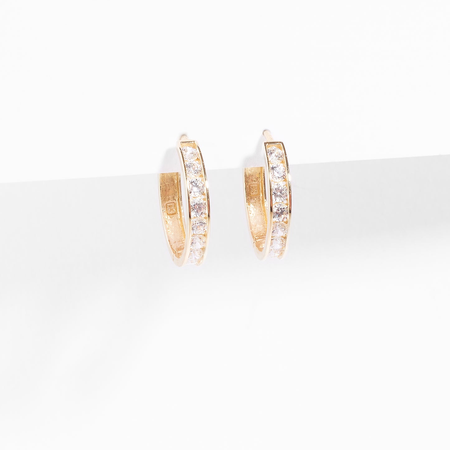 9K Yellow Gold Zirconia Huggie Earrings 13mm